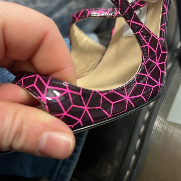 Jimmy Choo Pink and Black Print Patent Lance Strappy Sandals Size 36.5 - Picture 9 of 9